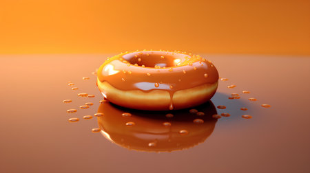 Donut with glaze and drops on orange background. 3d renderingの素材