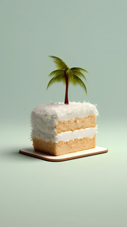 Coconut cake with coconut tree on top, 3d renderの素材