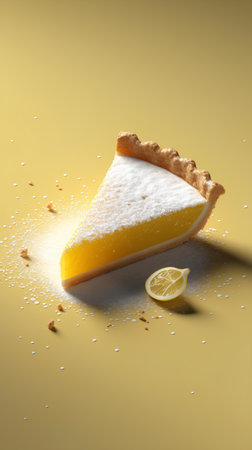 Lemon pie with sugar on a yellow background. 3d illustrationの素材