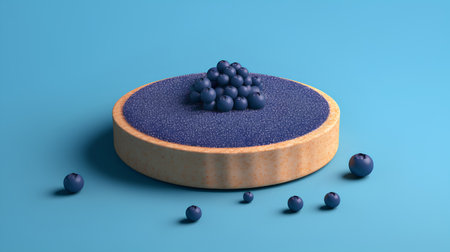 3d render of cake with blueberries on a blue background.の素材