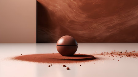 3d rendering of a brown egg on a podium with cocoa powderの素材