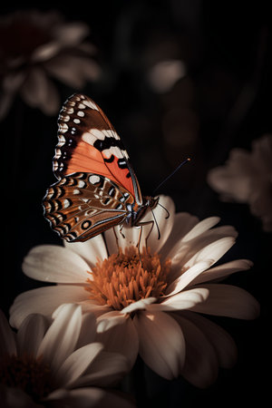 Butterfly on a flower in the garden. Macro photo.の素材