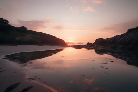 Beautiful sunset over the sea. Dramatic landscape. Toned.の素材