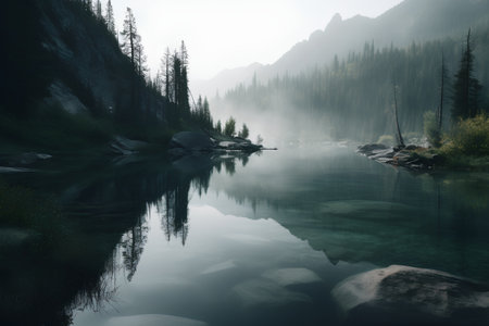 Mountain lake in the forest. Dramatic and picturesque scene.の素材