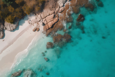 Aerial view of beautiful beach with turquoise water and white sand, Sardinia, Italyの素材