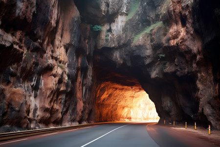 Tunnel in the mountains. The road to the cave.の素材