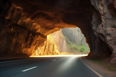 Road in the mountains. Shot in a tunnel of sandstone.の素材