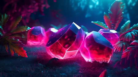 Magic crystal gems on dark background. Fantasy concept. 3D Renderingの素材