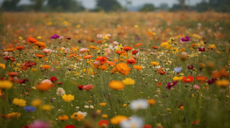 Field of poppies and other wildflowers in the countryside.の素材