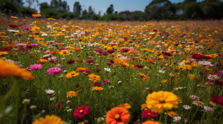 Colorful cosmos flowers in a meadow in the countryside, Thailand.の素材