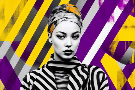 Portrait of a beautiful young woman with bright make-up and creative hairstyle. Fashion shot.の素材