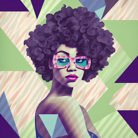 Portrait of a beautiful african american woman with afro hairstyle and sunglasses.の素材