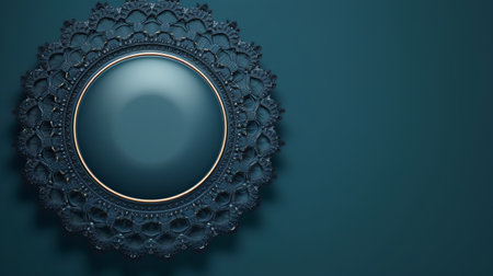 Abstract blue background with round lace ornament. 3d render illustration.の素材