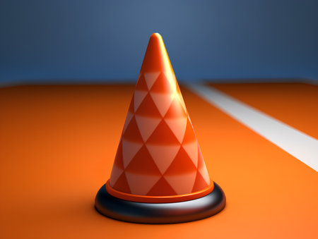 Traffic cone on an orange background. 3d render illustration.の素材