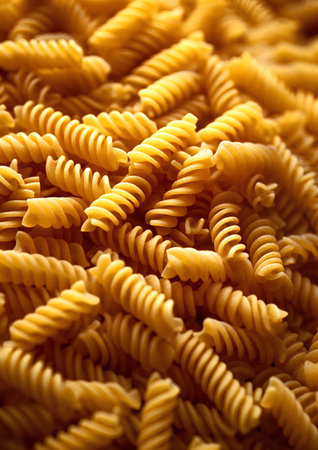 closeup of a pile of uncooked italian fusilli pastaの素材