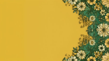 floral border on yellow background with copy space for text or imageの素材