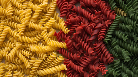 Variety of types and shapes of Italian pasta. Top view.の素材