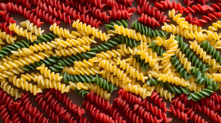 Closeup of colorful fusilli pasta. Italian food background.の素材