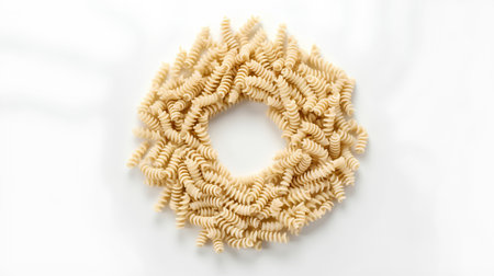 Fusilli pasta isolated on a white background. Top view.の素材