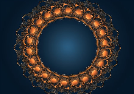 Round lace frame on a dark blue background with copy space for textの素材
