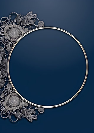 Abstract blue background with frame and silver ornament for design. Template for designの素材