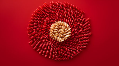 3d render of red origami flower on a red background.の素材