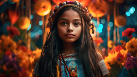 Portrait of a cute little Indian girl in the Indian costume.の素材