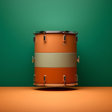 Drum on a green background. 3d rendering. Illustration.の素材