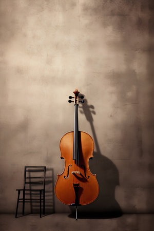 3d render of a cello and ladder against a grunge backgroundの素材