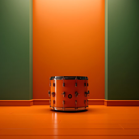 Drum on a orange background. 3d render. Illustration.の素材
