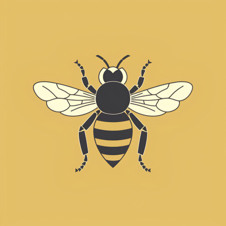Bee icon in flat design style. Vector illustration isolated on yellow background.の素材