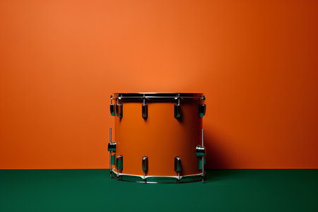 Drum on green floor and orange wall. 3d rendering.の素材