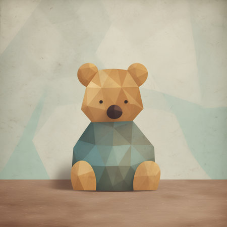 Retro style illustration of a teddy bear in low poly styleの素材