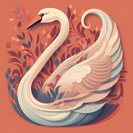 Stylized swan on the background of autumn leaves. Vector illustration.の素材