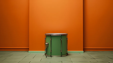 3d render of a drum set with orange wall and floor.の素材