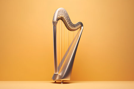 Harp isolated on orange background. 3d rendering, 3d illustration.の素材