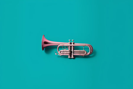Trumpet on a turquoise background. 3d render.の素材