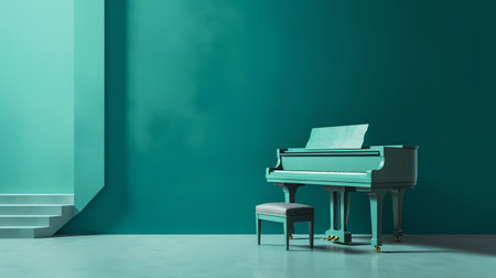 Piano in a room with green wall and stairs. 3d renderingの素材