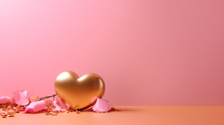 Golden heart on pink background. Valentine's day concept. 3D Renderingの素材