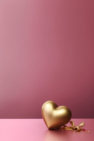 Valentine's day background with golden heart on pink background.の素材