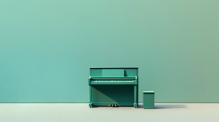 Piano in empty room with green wall and floor. 3d renderの素材