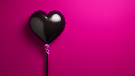 Black heart shaped balloon on a pink background. Valentines day concept.の素材