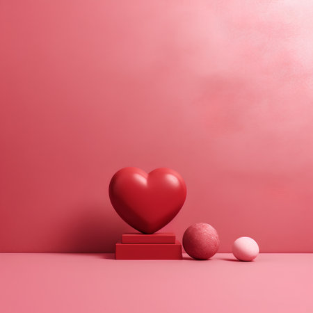 Valentines day background with red heart and balls. 3d renderingの素材
