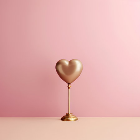 Golden heart on a pink background. 3d render. Valentine's day conceptの素材