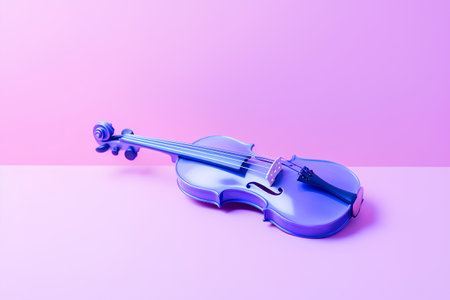 Blue violin on a pink background. 3d render. Minimal style.の素材