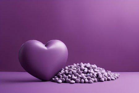 Purple heart on a purple background. 3d rendering, 3d illustration.の素材