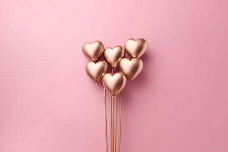 Valentine's day concept. Golden heart balloons on pink background.の素材