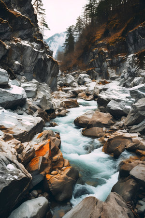 Mountain river in the Alps. The concept of active and extreme tourismの素材