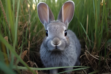 Rabbit in the grass, close-up, shallow depth of fieldの素材