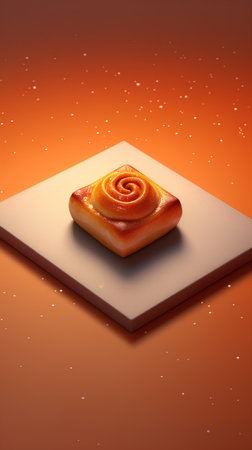 3d render of a piece of cake on an orange background.の素材